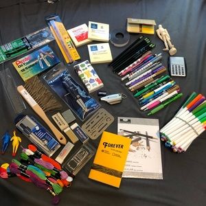 bundle of art / desk supplies